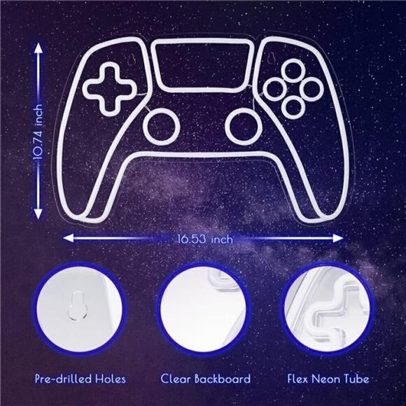 Gamer Neon LED Sign Game Controller Room Decor Gaming Console System Retro Blue - Picture 3 of 8